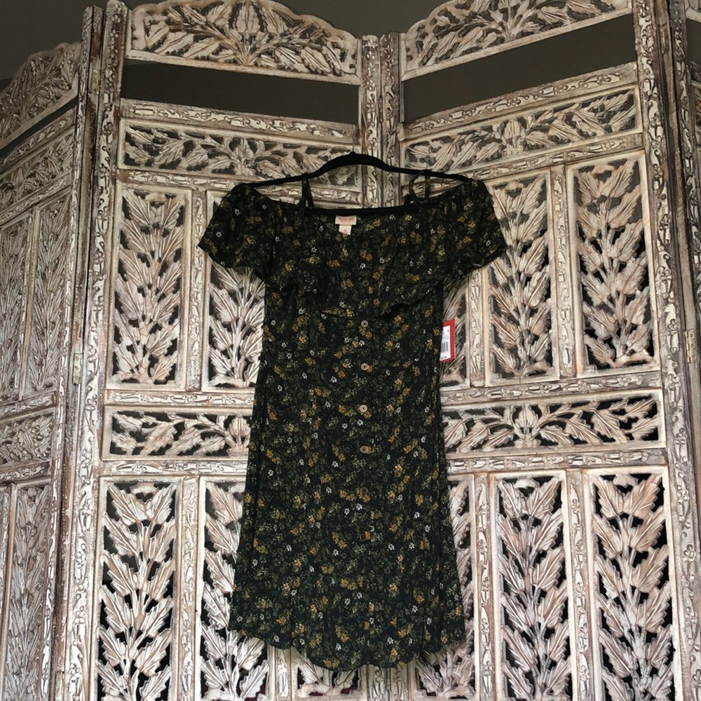 Off the shoulder, button down dress
